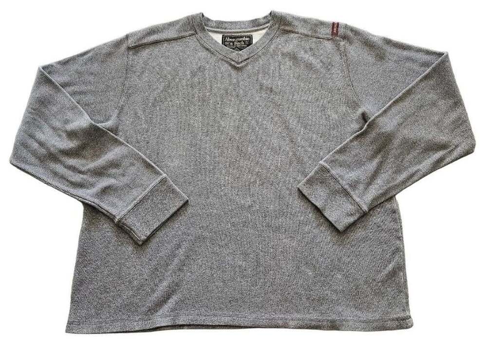 Vintage Y2K Abercrombie Fitch Knit V-Neck Sweater XXL Gray Red Tab Korea